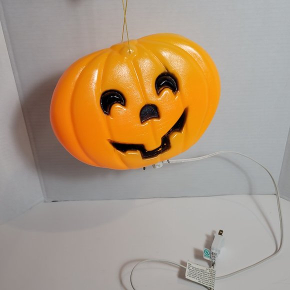 Vintage Halloween Pumpkin Blow Mold Jack O' Lantern Window Light 9" x 7" Tested - Picture 5 of 7